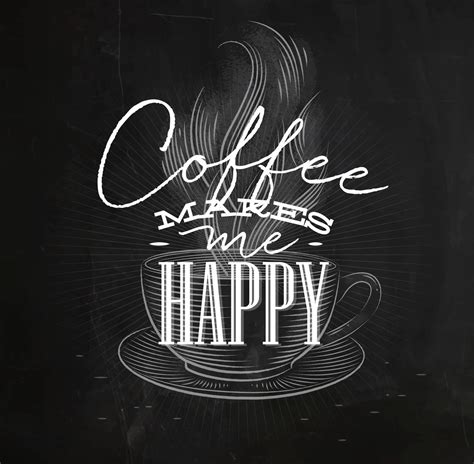 Poster Coffee Lettering Coffee Makes Me Happy In Vintage Style Drawing