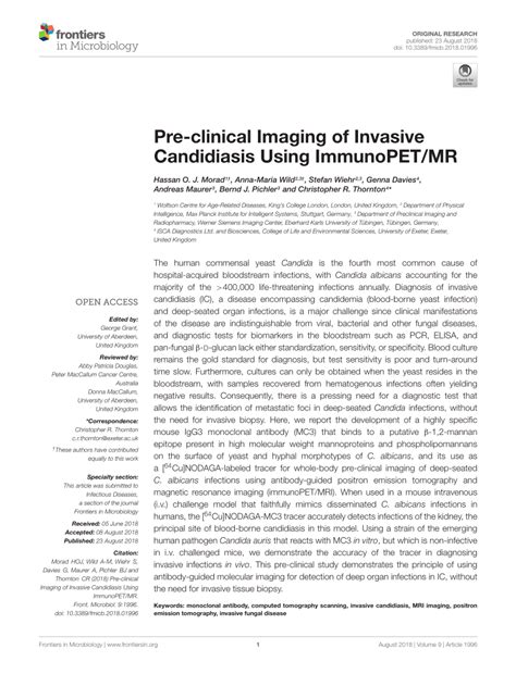 Pdf Pre Clinical Imaging Of Invasive Candidiasis Using Immunopetmr