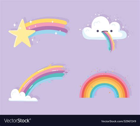 Rainbow With Clouds Cartoon Shooting Star Vector Image