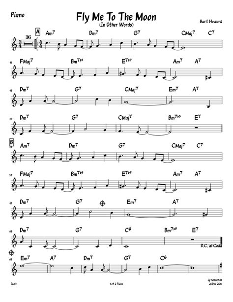 Fly Me To The Moon Am Em Sheet Music For Piano Solo