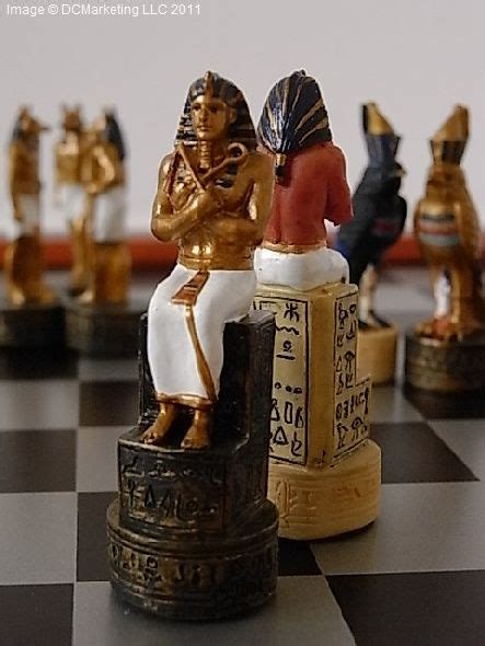 Egyptian Hand Decorated Themed Chess Set Including Chess Board