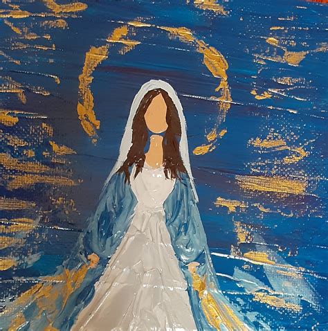 Virgin Mary Blessed Mothervirgin Mary Painting Catholic Etsy