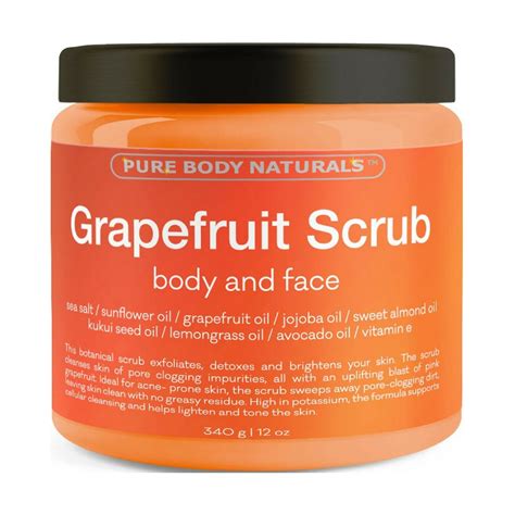 Grapefruit Face and Body Scrub for Acne and Inflammation, 12 Ounce | Pure Body Naturals
