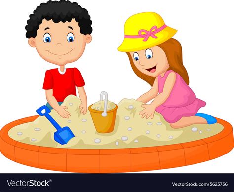 Kids Playing On Beach Building A Sand Castle D Vector Image