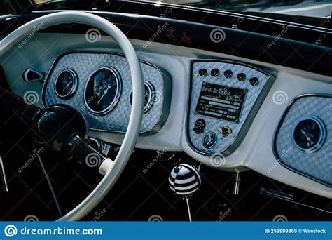 Closeup Of A Classic Vintage Car Interior At The Classic Car Show Ryde