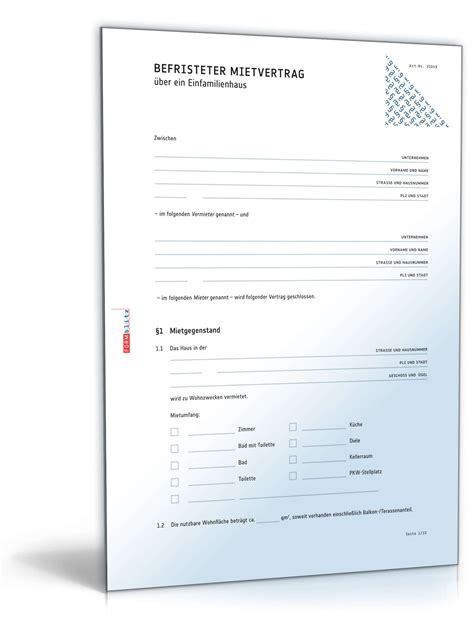 Das haus ist groβ und schön, aber die familie des bruders braucht eine wohnung. Befristeter Mietvertrag Einfamilienhaus: Muster zum Download