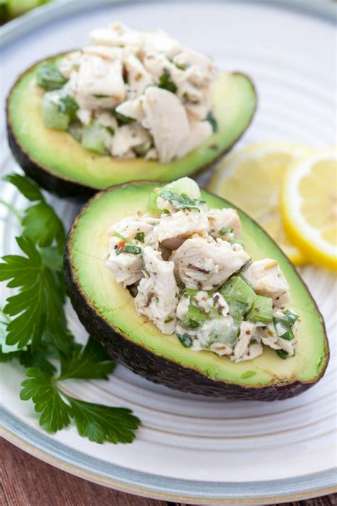 Lemon Chicken Salad Avocado Bowls Recipe Healthy Snacks Recipes