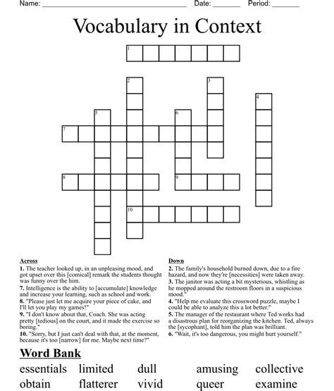 Vocabulary In Context Crossword Wordmint