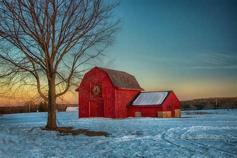 Red Barn Sunset In Winter Photograph By Joann Vitali Fine Art America