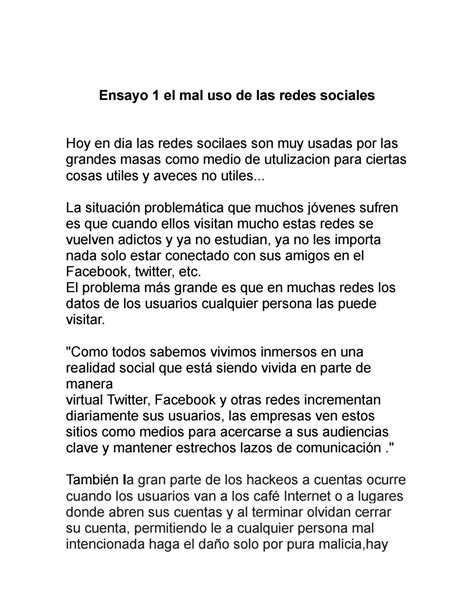 Ensayo 1 El Mal Uso De Las Redes Sociales By Pedro Romero Issuu