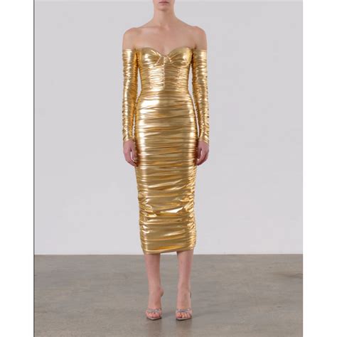 Alex Perry Dale Metalic Gold Midi Dress Designer Collection Coveti