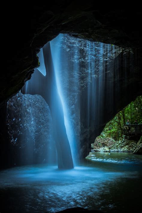 Natural Arch Waterfall From Beneath Numinbah Valley Qld Waterfall