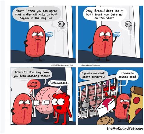 The Awkward Yeti Heart Vs Brain Funny Comic Strips Organs Biology