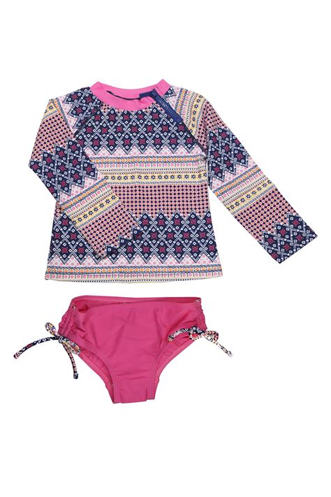 Multi Floral Border Raglan Long Sleeve Rash Guard Set Pink Floatimini