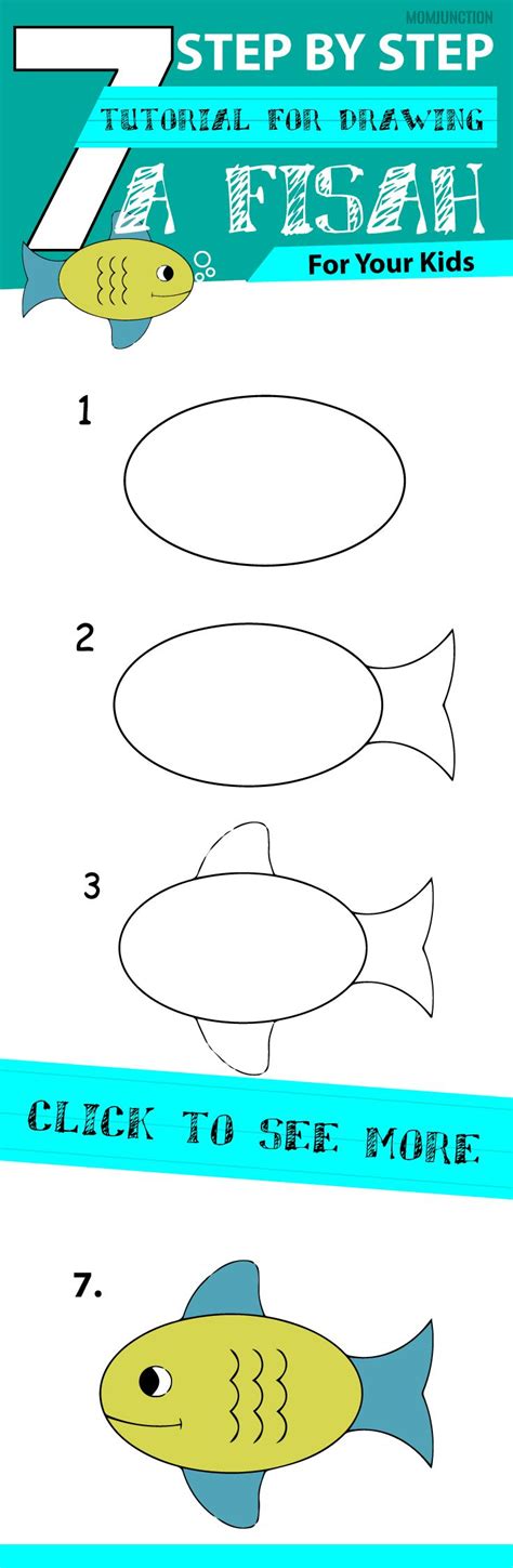 Fish carp hand drawn set watercolor ink, food vitamin menu restaurant, sketch cartoon vector dolphin, whale, birds, seahorses, and fish in the sea. How To Draw A Fish Step By Step For Kids? | Art lessons ...