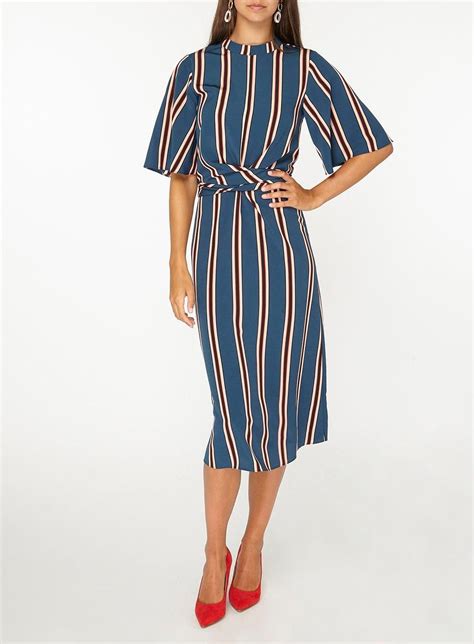 Womens Tall Multi Coloured Striped Midi Wrap Dress Multi Colour