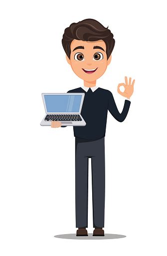 Business Man Cartoon Character Young Handsome Smiling