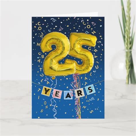 Employee Anniversary 25 Years Gold Balloons Card