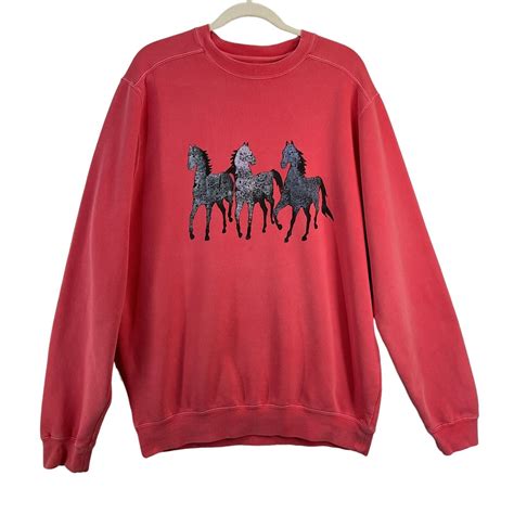 Authentic Pigment Sweatshirt Womens Medium Coral Crew Neck Horses