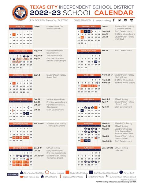 Texas City Independent School District Calendar Holidays 2022 2023