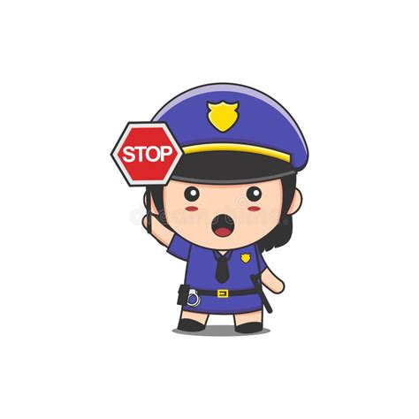 Cute Police Woman Holding A Stop Sign Stock Vector Illustration Of