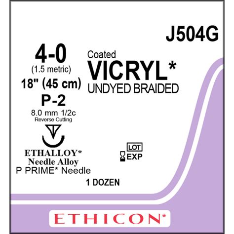 Vicryl Absorbable Sutures Undyed Braided 4 0 Single Armed P2 Needle