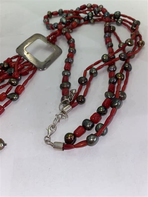 Dtr Jay King Sterling Silver Red Coral Freshwater Pearl Multi Strand