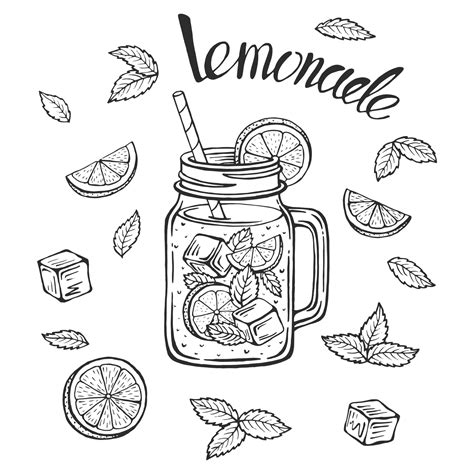 Lemonade Mug With Ice And A Slice Of Lemon And A Straw And Mint Leaves