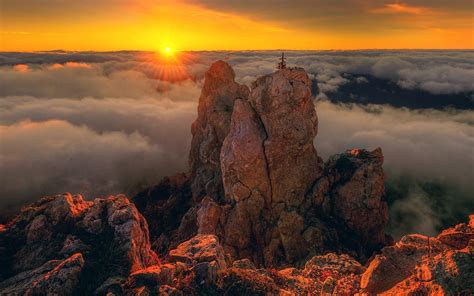 Crimea Ai Petri Sunset Mountain Clouds Beautiful