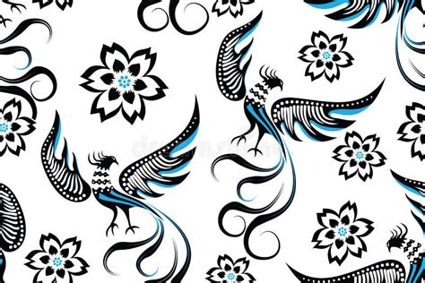 Seamless Pattern With Phoenix Vector Illustration Stock Vector