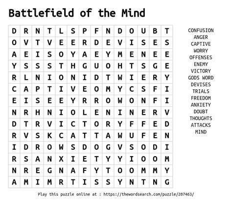 Battlefield Of The Mind Word Search
