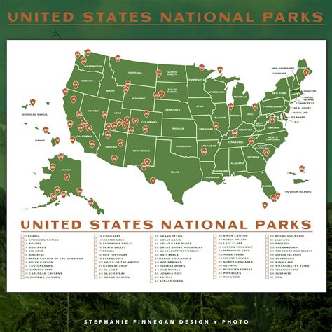 Printable National Parks Map 14x11 Poster Us Etsy