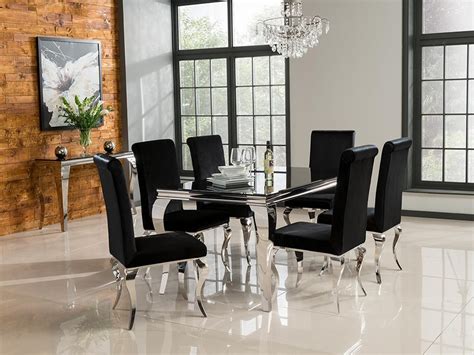 Louis Glass And Chrome Furniture Black Glass Dining Table Velvet