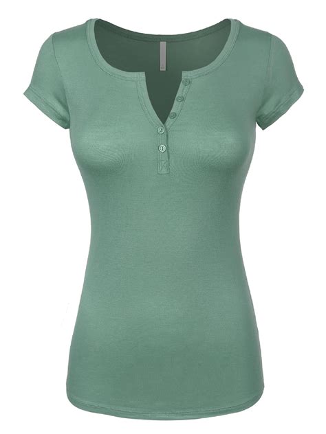 Made By Olivia Made By Olivia Womens Basic Henley Short Sleeve Deep