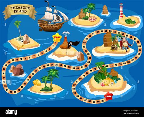 Treasure Island Pirate Board Game Map Ocean Route Travel Adventure