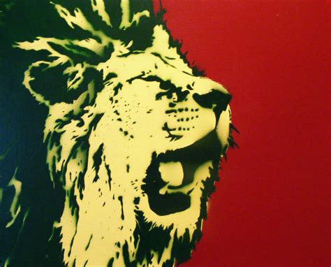 Rasta Lion Spray Paint Stencil Art On Canvas