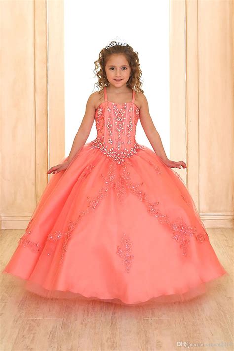 Coral Luxury Princess Ball Gown For Girls Pageant Dresses 2021