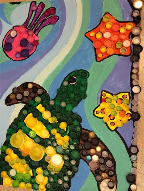 Sea Turtle Bottle Cap Art Plastic Sculpture Crafts