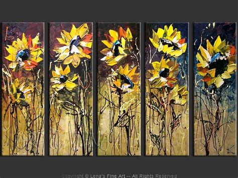 Roadside Sunflowers Original Flower Paintings By Lena Karpinsky