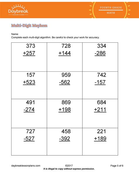 Add And Subtract Multi Digit Numbers Worksheet