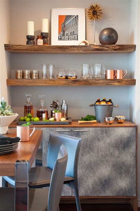 There are many great places to put open shelves. Chic Rustic Shelves trend San Diego Contemporary Home Bar ...