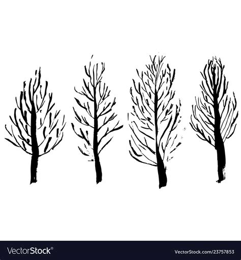 Naked Trees Silhouettes Hand Drawn Set Royalty Free Vector