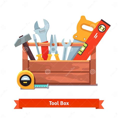 Wooden Toolbox Full Of Equipment Stock Vector Illustration Of Level