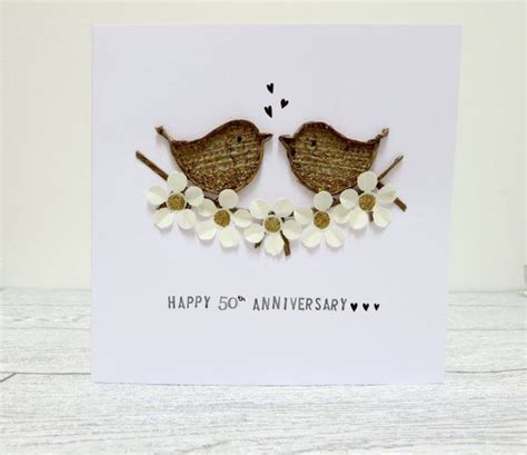 Golden Anniversary Card 50th Wedding Handmade Card Rustic Love Bird