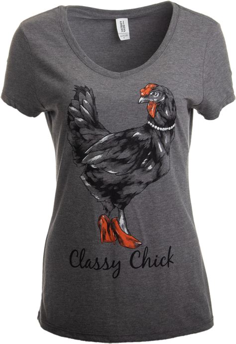 Classy Chick Funny Cute Chicken Hen Humor Chiken V Neck T Shirt For Women Vneck S Ann