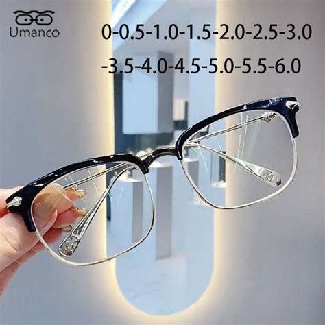 buy men s prescription glasses half frame silver black anti blue light myopia glasses trendy