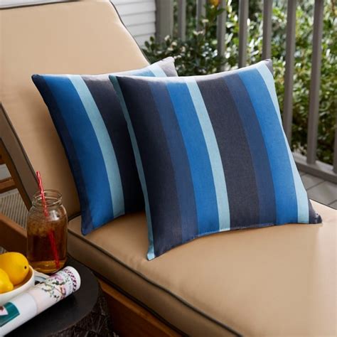 Shop Sunbrella Indigo Blue Stripe Indoor Outdoor Square Pillow Set Of