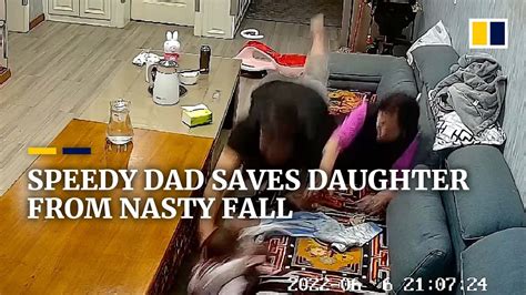 Speedy Dad Saves Daughter From Nasty Fall Off Sofa In China Youtube