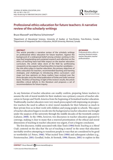 It is hard to explain in a few paragraphs how to critique an article because articles may belong to various areas of science with their particular content and form of presentation. (PDF) Professional ethics education for future teachers: A narrative review of the scholarly ...