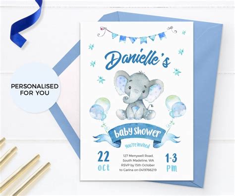 Invitaciones Baby Shower Elefante Printable Boy Baby Sprinkle Etsy España